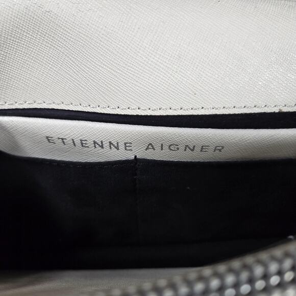 Etienne Aigner Crossbody Bag Womens White Leather Chain Strap Turnlock Flap - Picture 10 of 12